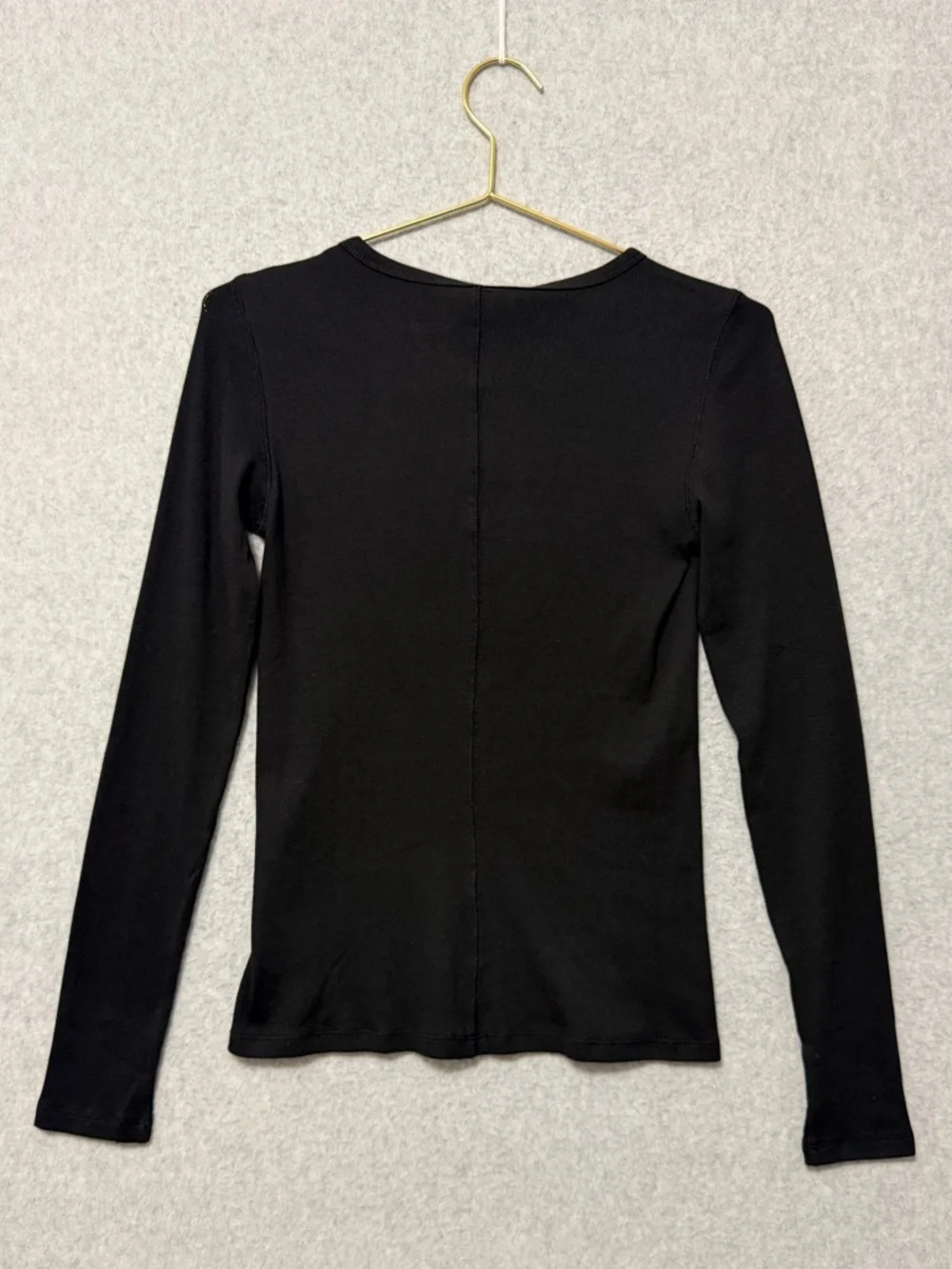 Everlane Lux Supima Micro-Rib Long Sleeve Crew Tee NWT Size Small Black Fitted - Picture 6 of 9